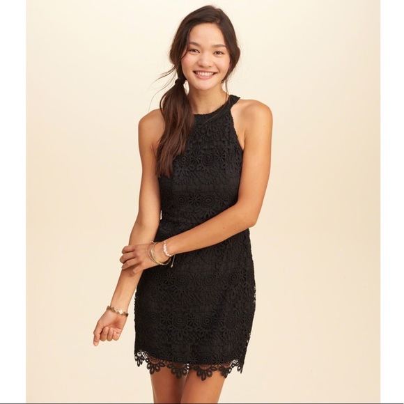 NWOT Black Lace Highneck Minidress from Hollister - Picture 1 of 8